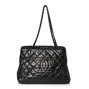 Metallic Aged Calfskin Quilted Small Chain Me Tote Black